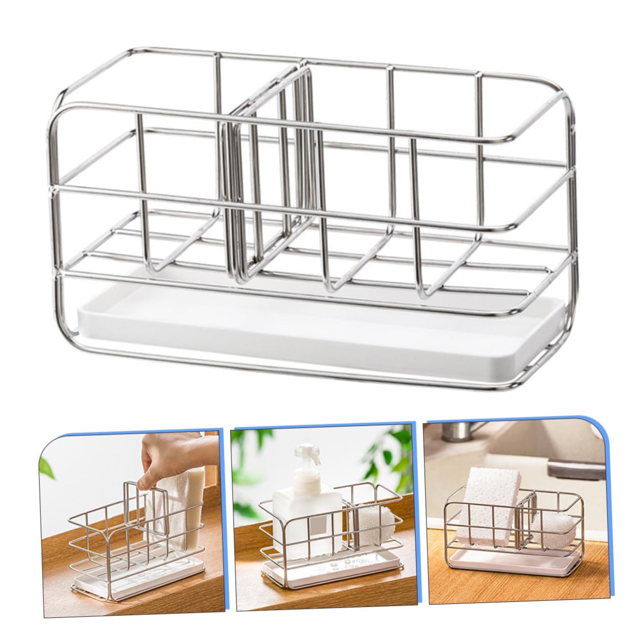 TOYANDONA Soporte de Esponja de Cocina de Acero Inoxidable Organizador de Utensilios de Limpieza con Drenaje para Fregadero Resistente y Compacto para Almacenamiento de Paños y Cepillos