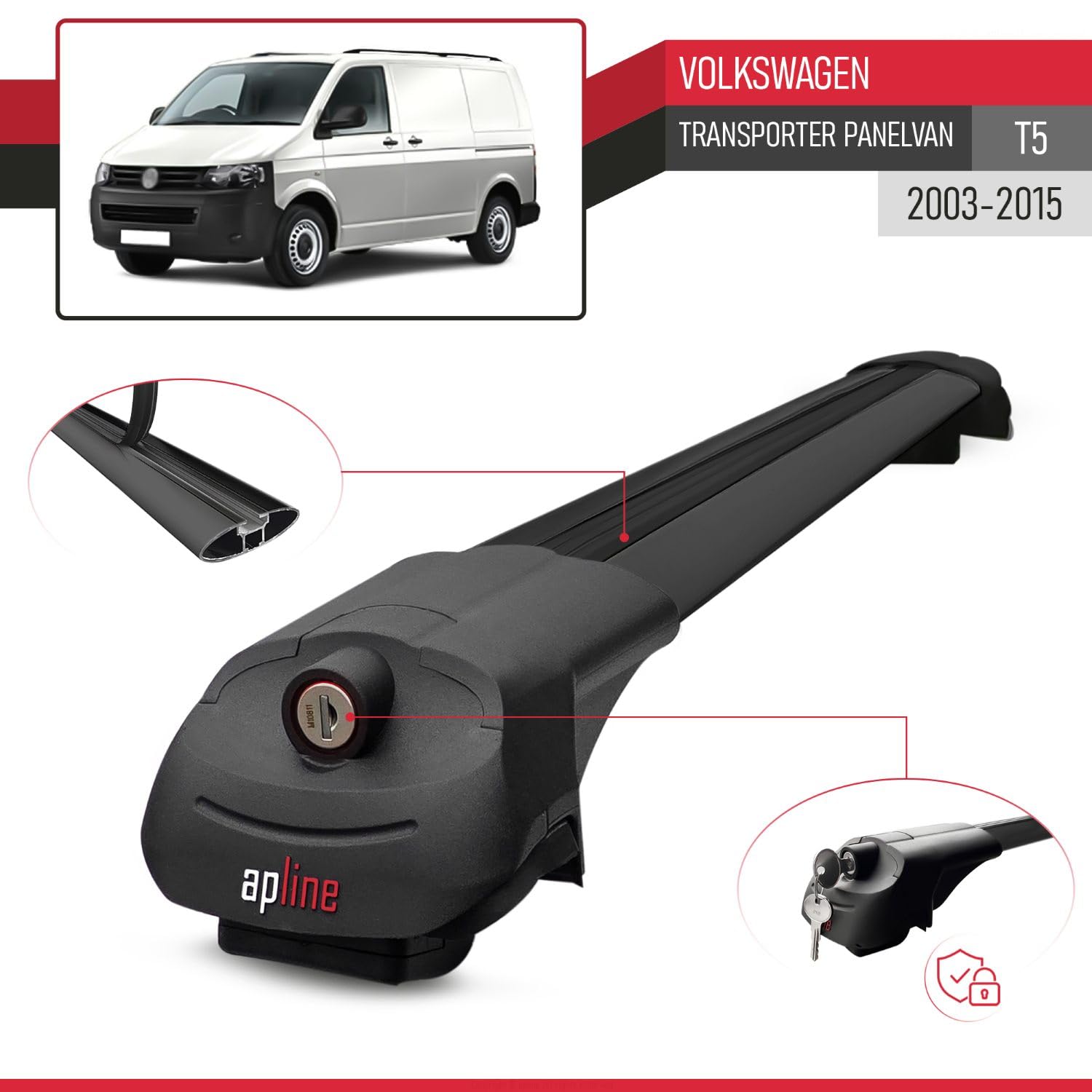 Kompatibel mit Volkswagen Transporter (T5) 2003-2015 ACE-1 Modell Relingträger Dachträger Auto Gepäckträger Schwarz Aluminium 4 Stangen