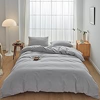 Vista 44 de FACE TWO FACE Juego de funda de edredón de 3 piezas, 100 % algodón lavado con textura parecida al lino transpirable duradero suave cómodo