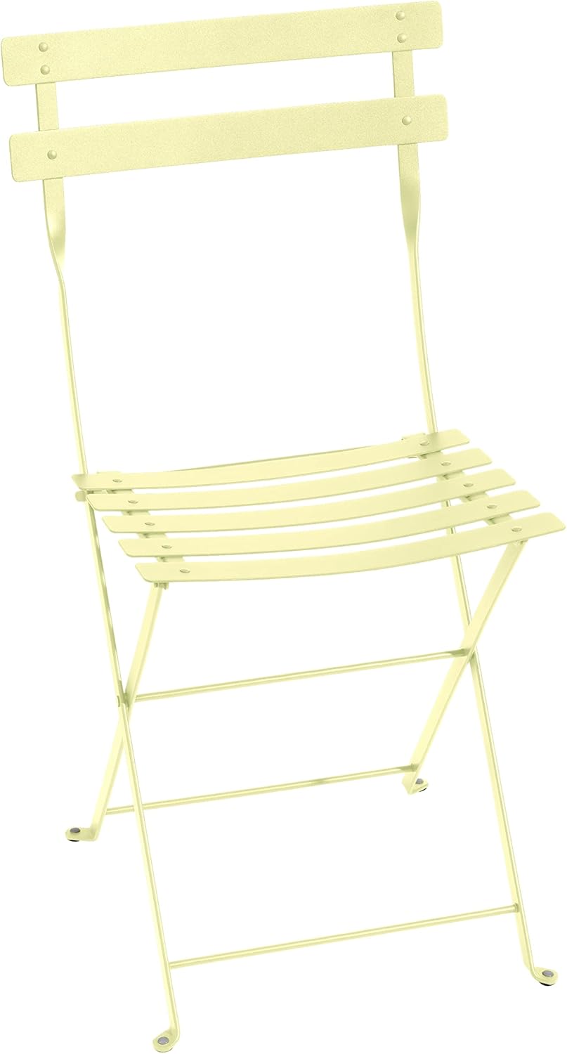Bistro Metal Chair Set of 2 - Original French Design for Indoor/Outdoor Use - Sustainable Powder-Coated Steel - Made in France - Frosted Lemon