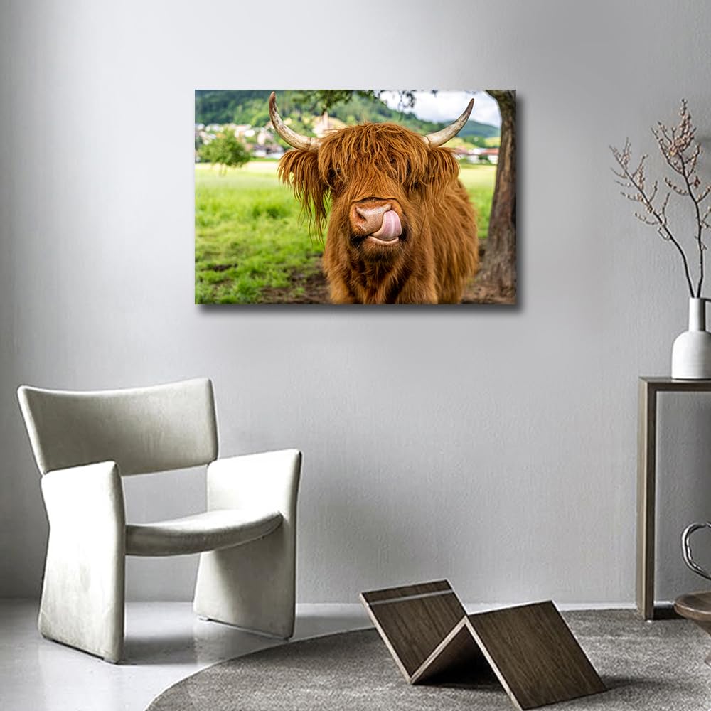 TISHIRON Animal Portrait Paintings Canvas Wall Art 1pieces Large Size Farm Animal Cattle Posters and Prints for Living Room Dining Room Wall Decor Stretched and Framed Ready to Hang 24x16in - Image 2