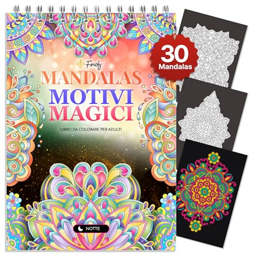 Finoly Libro Mandala da Colorare Adulti Riduce lo Stress Magical Patterns 30 llustrazioni | Libri Mandala da Colorare per Adulti A4 | Album Mandalas L’inchiostro non Trapassa | Rilegatura a Spirale
