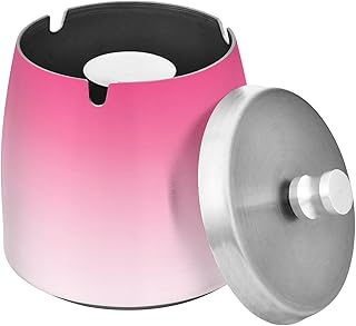 Cenicero para cigarros con tapa, sin humo, para interiores y exteriores, color rosa intenso, blanco, degradado, para el hogar, acero inoxidable, decorativo, impermeable