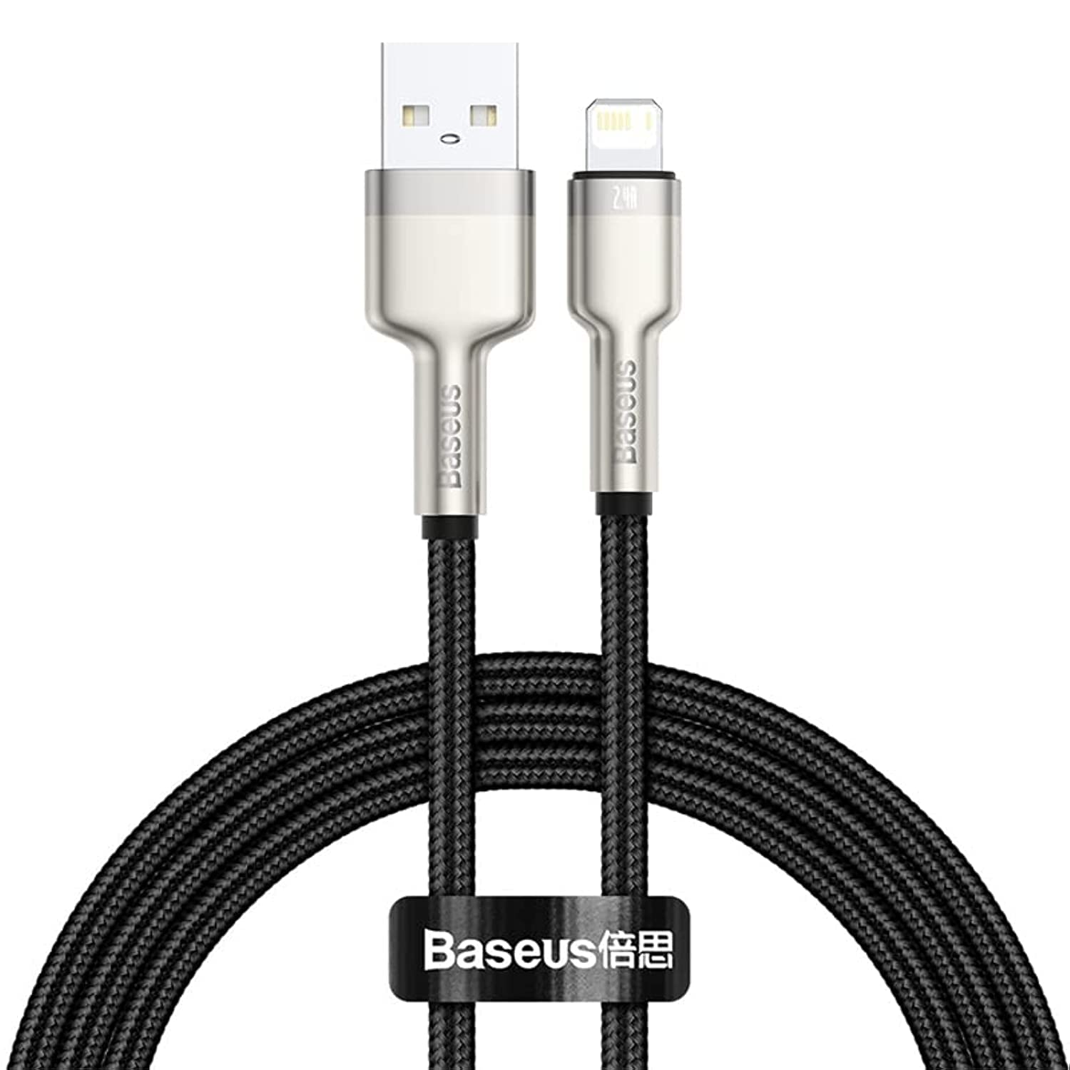 BaseusCafule Series PD 2.4A USB to Lightning Fast Charging Cable, Nylon Braided High-Speed 480Mbps Data Transfer Cable Compatible with iPhone 14/13/12/11 Pro Max, iPad, Airpods & More (2M) โ Black