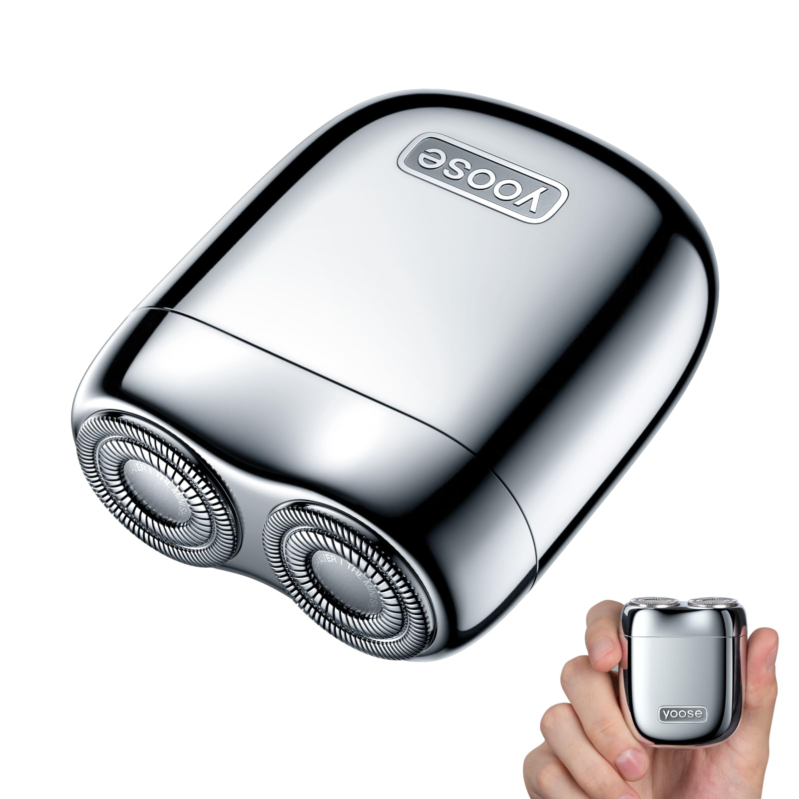 yoose Mini Shaver, Portable Alloy Electric Shaver for Men, Cordless Travel Shavers, Dry Shave, USB-C Rechargeable Electric Razor, IPX7 Waterproof, Easy Cleaning, Battery Indicator, Silver