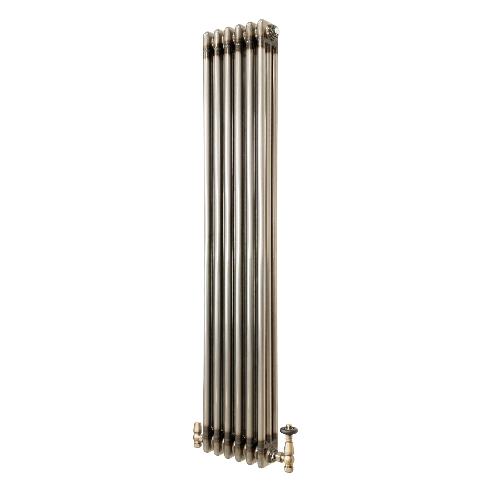 Monster Shop Raw Metal - 3 Column Radiator - 1500Mm X 290Mm Traditional 3 Column Radiator 1500Mm X 290Mm & Trv Valves Modern Central Heating Heater Raw Metal Carbon Steel Vertical Wall Mounted Kitchen Living Room Bathroom Cleaning Brush Fixing Kit & Brack