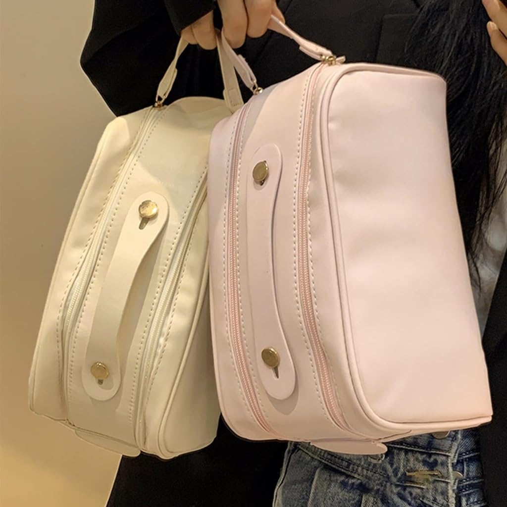 Bolsas de Lavado, Bolsa de Maquillaje con Doble Cremallera, artículos de tocador de Viaje de Cuero PU Impermeables de Gran Capacidad, 2 Colores(Style 4)