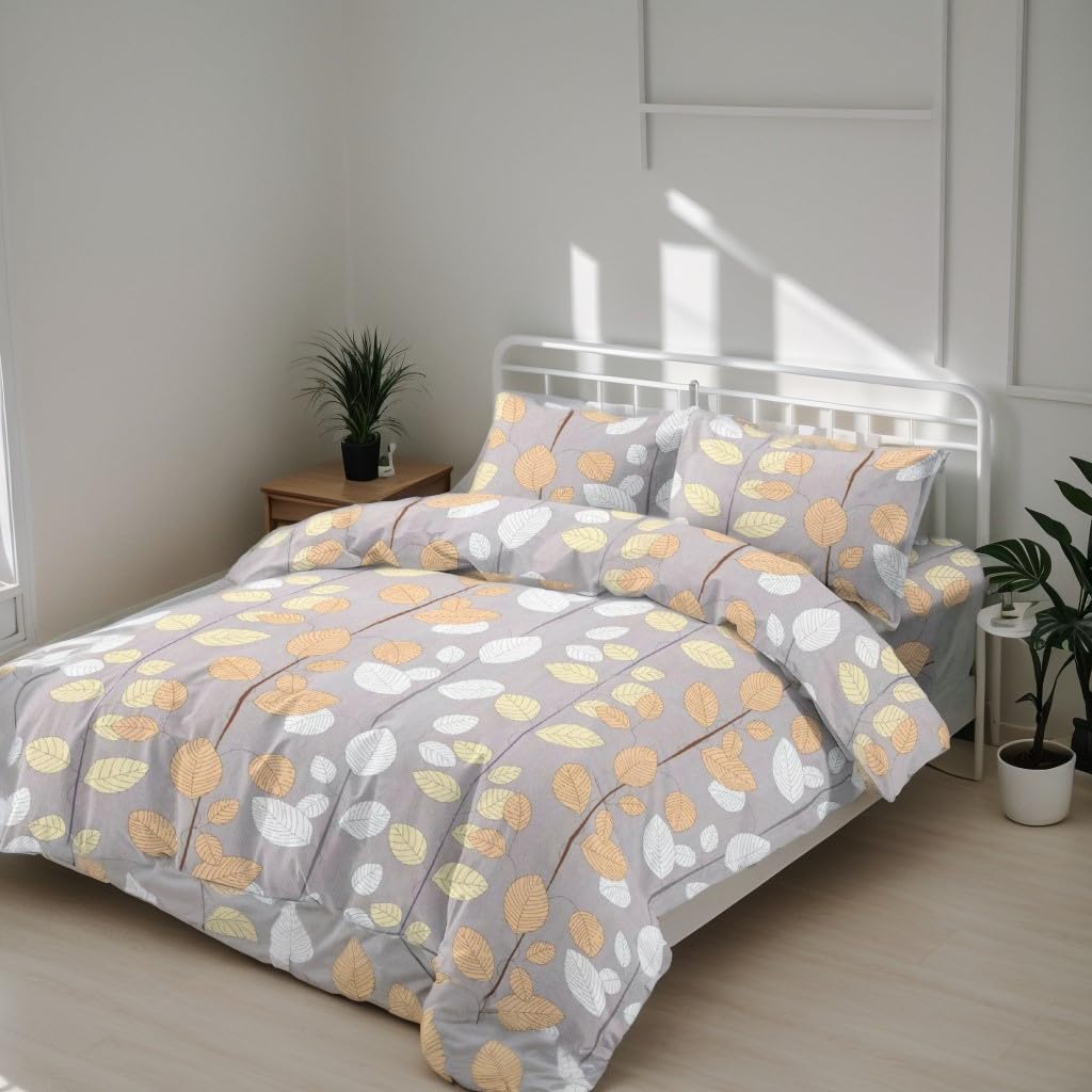 Juego de Funda Nórdica 4 Piezas Cama 150 Microfibra Extra Suave Transpirable - 1 Funda Edredón 240x220 cm, 1 Bajera 150x200+28 cm y 2 Fundas de Almohada 50x90 cm (Diseño otoño)
