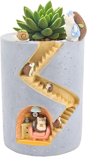 Vista 27 de Segreto - Macetas creativas para plantas suculentas, contenedor de pinceles, decorativas para escritorio, jardín, sala Familia de fuentes Hedgehog