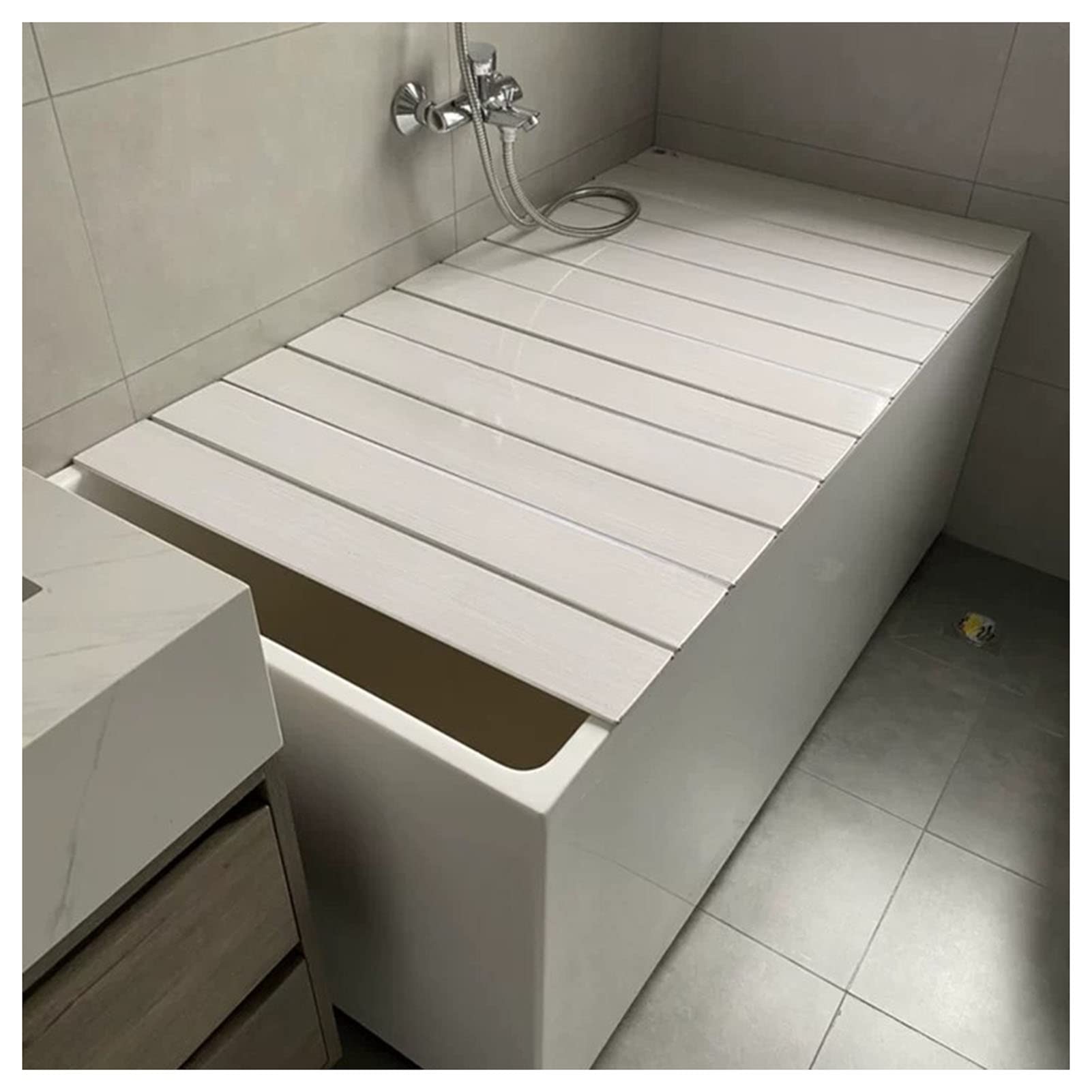 Składana pokrywa do wanny, półka do wanny, regulowana półka do przechowywania, pyłoszczelna płyta izolacyjna, grubość 0,6 cm, pokrywa z tworzywa PVC, brodzik do wanny, 22 rozmiary (70 x 116