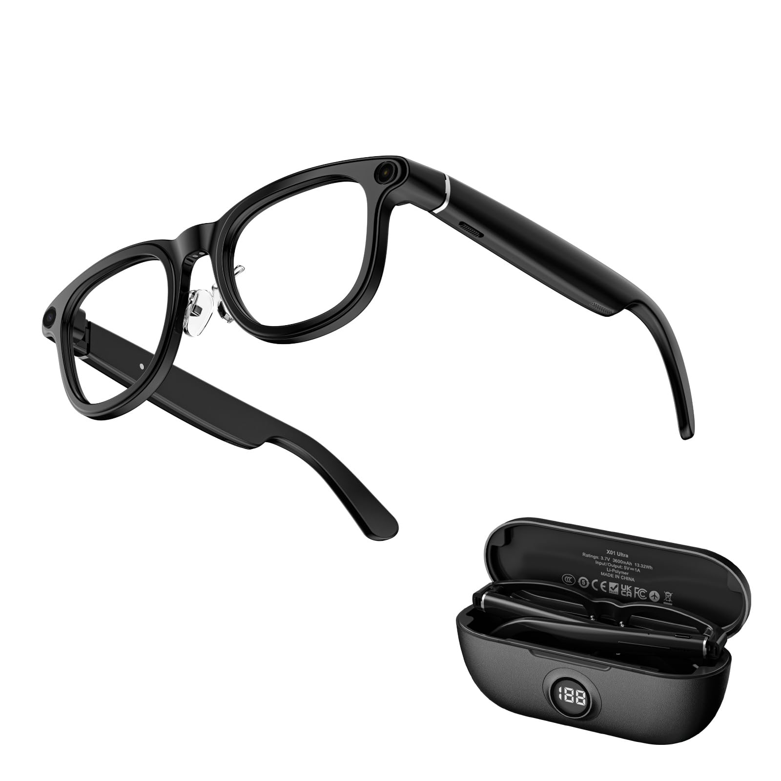 LOKMAT AI - Occhiali intelligenti con fotocamera e audio e vano batteria - X01