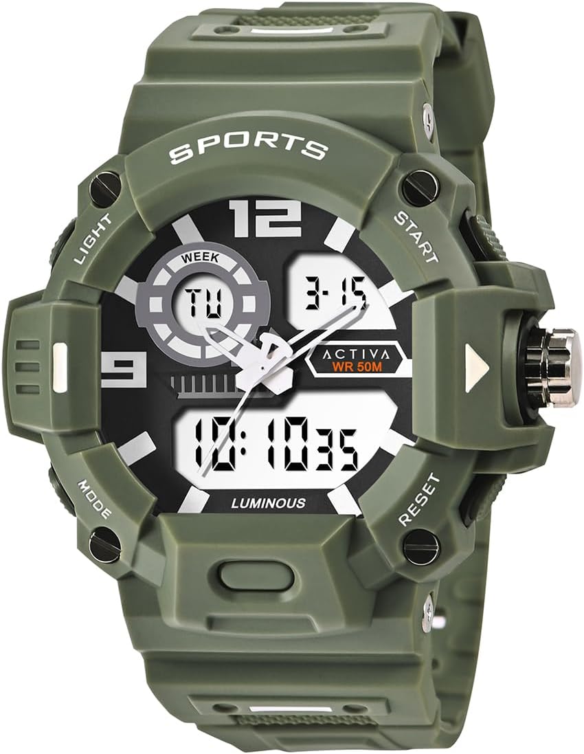 Shock Resistant Watch Green Band with Grey dial