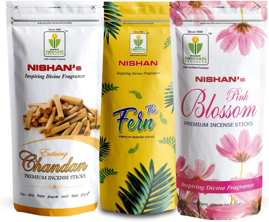 BHAGAT NISHAN PRODUCTS Natural Fragrance Fern Chandan Blossom Incense Sticks -Combo of 3