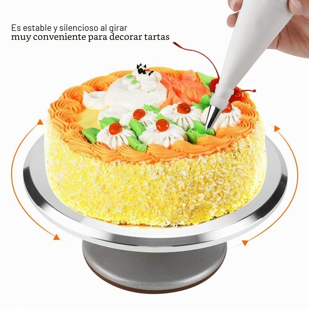 Tyenaza 12 Pulgadas Plato Giratorio para Tartas Aluminio, Plato de Pastel Giratorio Redondo Antideslizante, Soporte para Tocadiscos para Tartas, para Restaurante, Pastelería de Hornear Pasteles