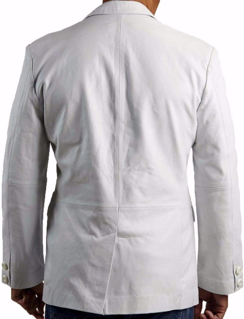 Men's Classic Leather Blazer Lambskin Sport Jackets Slim Fit Casual Blazer Stylish Evening Coats(White)