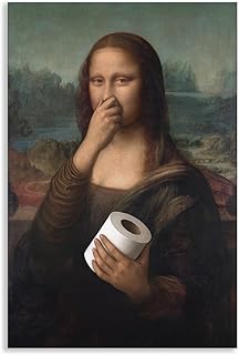 Funny Bathroom Wall Art, Humorous Mona Lisa Holding Toilet Paper Poster, Vintage Female Portrait Picture Canvas Print, Wall Decor For Home Bathroom Dressing Room Ready To Hang 12x16in Unframed