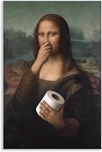 Funny Bathroom Wall Art, Humorous Mona Lisa Holding Toilet Paper Poster, Vintage Female Portrait Picture Canvas Print, Wall Decor For Home Bathroom Dressing Room Ready To Hang 16x24in Unframed