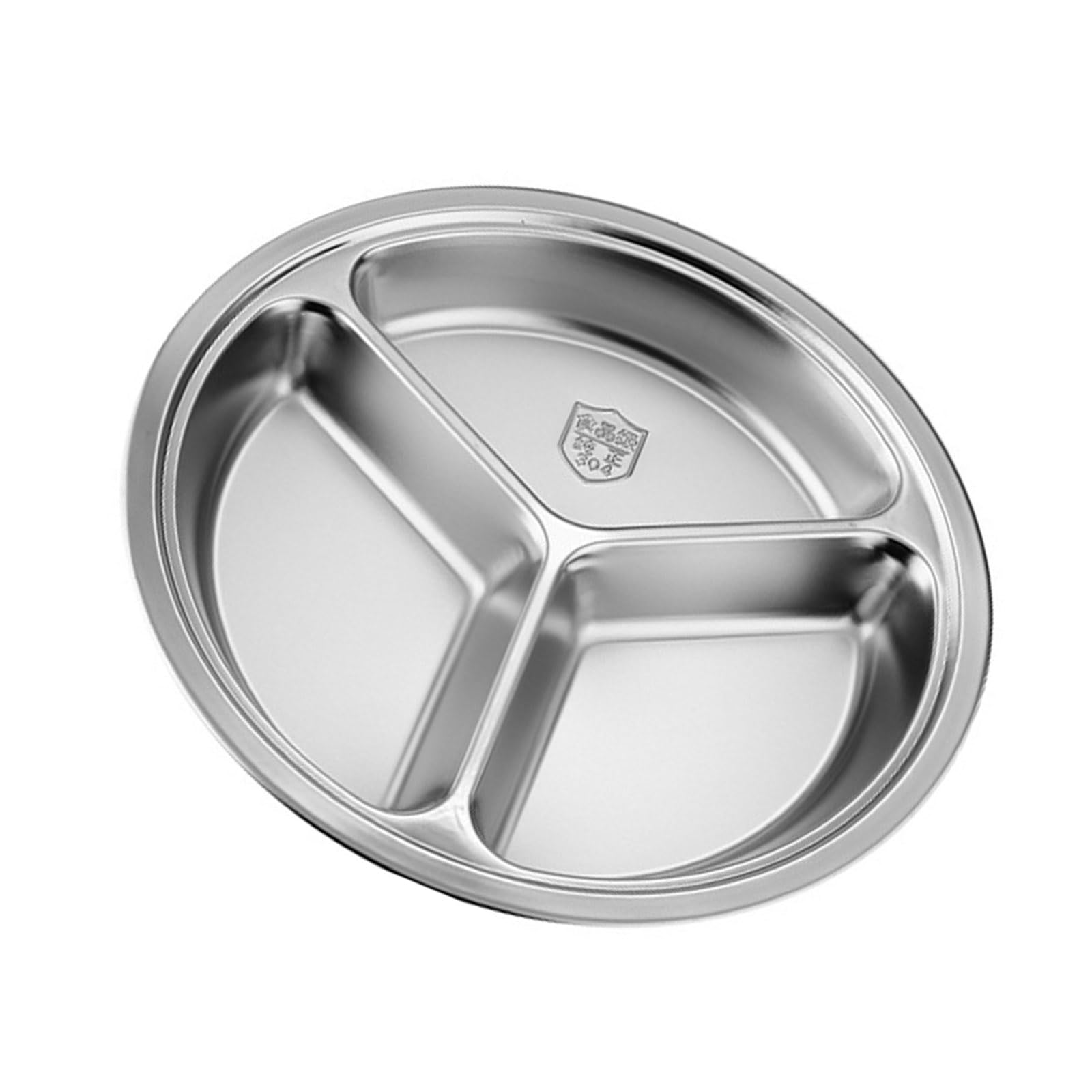 ZWWAAZHF 3-Compartment Stainless Steel Round Serving Plate | Dishwasher Safe, Space-Saving for Kitchen/Dorm Stainless Steel Divided Plate