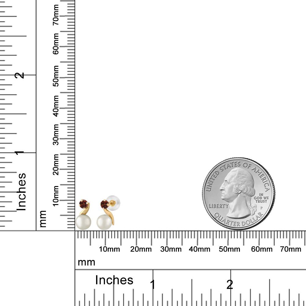 Gem Stone King 14K Yellow Gold 5MM Cultured Freshwater and 3MM Round Gemstone Birthstone Pearl Earrings | Gold Earrings For Women