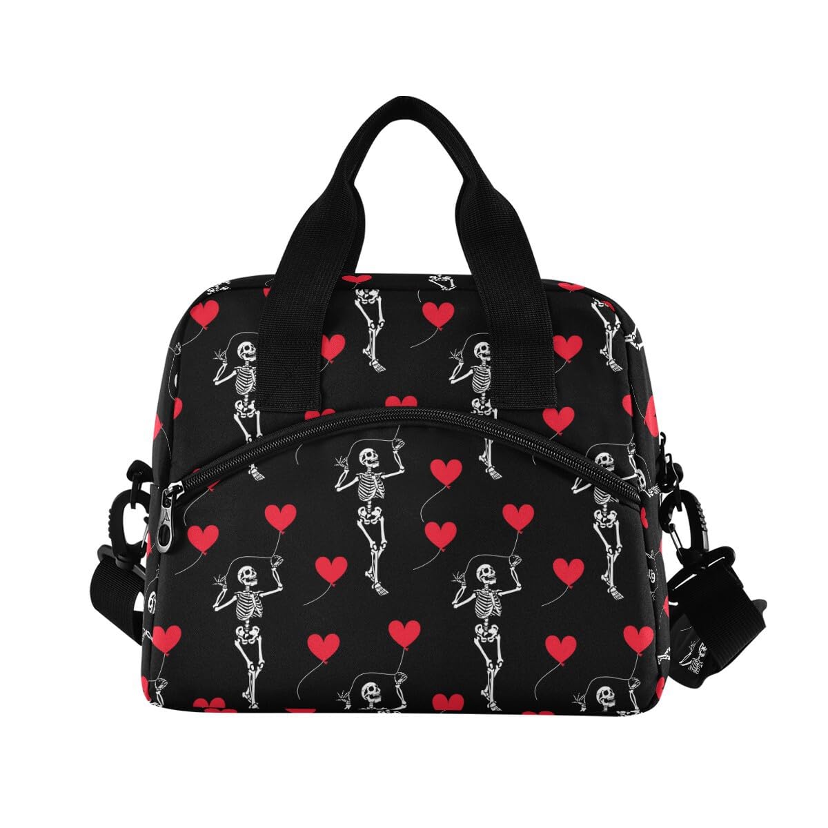 ALAZA Lunch Bags for Women Adults Girls Boys, Romantic Skull Gothic Insulated Lunch Box with Shoulder Straps and Handle, Crossbody Tote Lunch Bag for School Office