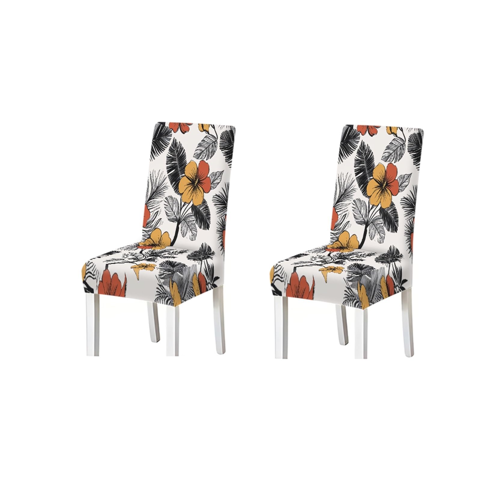 KXUAUV Vintage Tropical Hibiscus Palm Leaf Pattern Print Dining Chair Covers Set Of 2/4/6, Stretch Slipcovers For Kitchen Dining Room Seat Protectors for Restaurant Hotel Party(2PCS Chair cover)