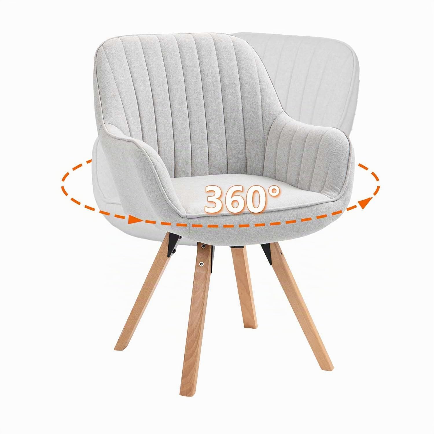MEUBLE Cosy Silla de Comedor Giratorias 360° Sillones de Maquillaje Escritorio Patas de Madera Tapizado en Tela con Respaldo y Brazos para salón Cocina Oficina, Beige