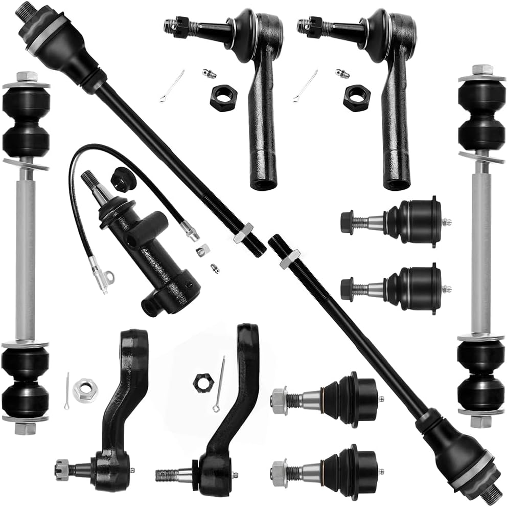 SCITOO 13pcs Suspension Kit 4 Ball Joints 4 Tie Rods 2 Sway Bar Link 1 Idler Arm 1 Pitman Arm 1 Idler Arm Bracket fit 2002-2006 for Cadillac Escalade for Chevy Silverado 1500 for GMC Sierra Yukon