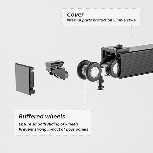 Miniatura 6 de CCJH Kit de herrajes para puerta corrediza de granero de 6 pies72 pulgadas, montaje en pared de aleación de aluminio, suave y resistente para una
