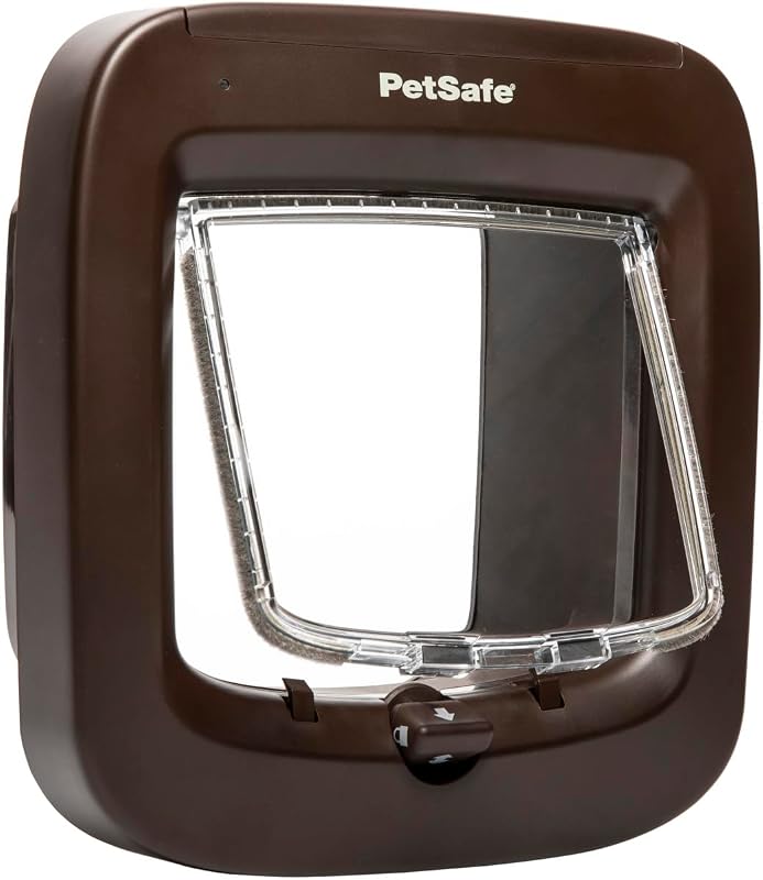 PetSafe Mikrochipes Macskaajtó - Kizárólagos Belépés 7 kg-ig, Egyszerű Telepítés, 4-irányú Zárrendszer, Energiatakarékos, Huzatgátló, Barna