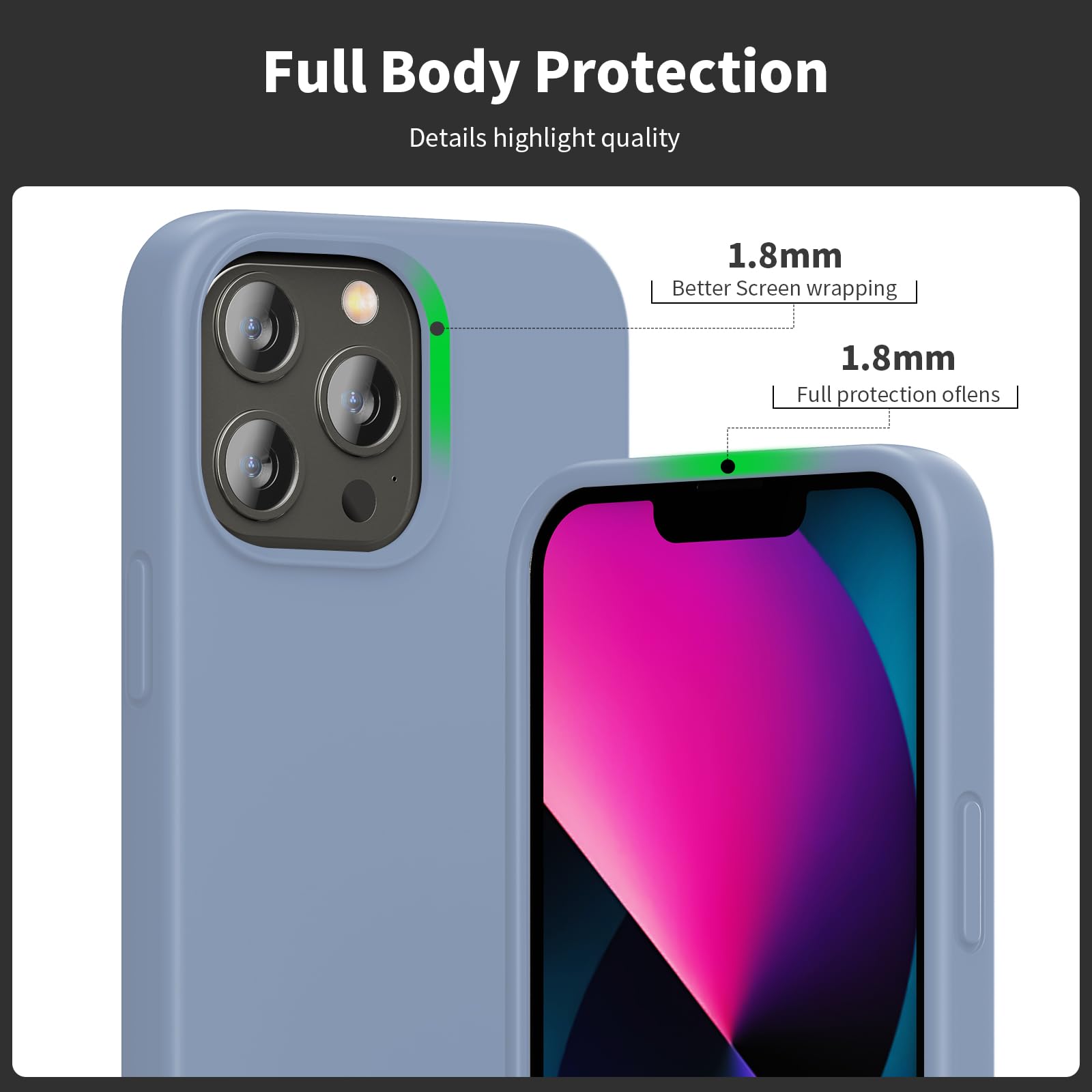 TIIXXE Silicone Case Compatible with iPhone 13 PRO Case Soft Ultra Slim Protective Shockproof Liquid Silicone Phone Case,Anti-Scratch Microfiber Lining - Image 4