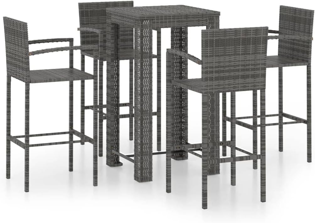 5 Piece Patio Bar Set with Armrest Poly Rattan Gray,Outdoor Patio furnature,Outdoor Furniture,Patio Set,Balcony Furniture,for Patio,Garden,Poolside,Backyard
