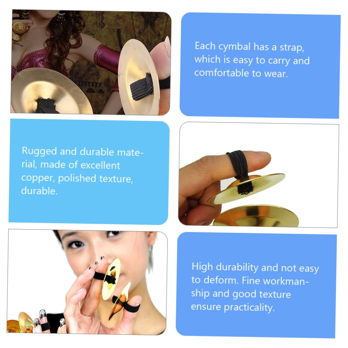 SUPVOX Cymbals 4 Pcs Mini Finger Instruments Bronze Finger Cymbals Suitable for Parties Music Education Parent-child Interaction