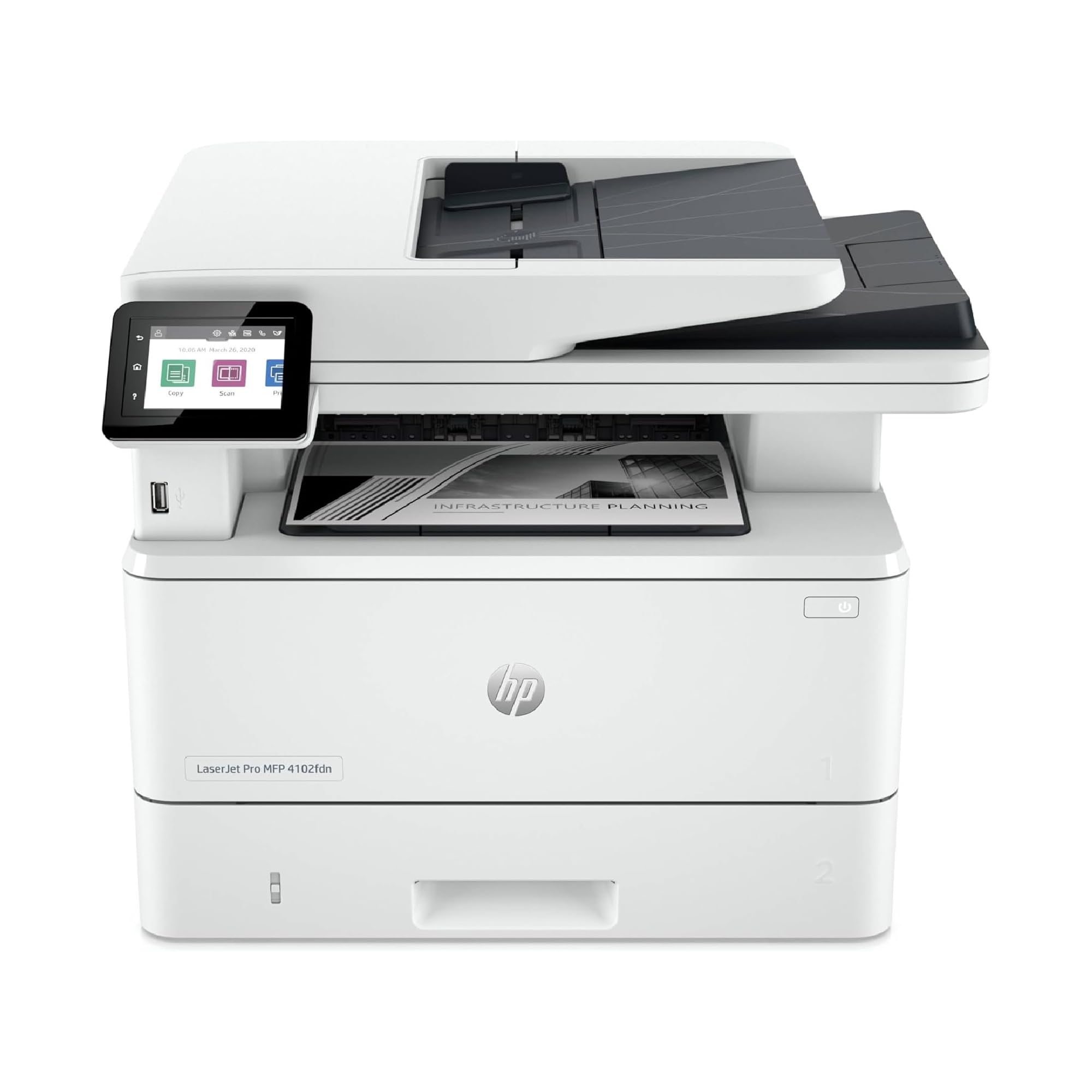 HP Impresora multifunción LaserJet Pro 4102fdn (Impresión Doble Cara Automática, Scanner, Fax, Red Gigabit Ethernet, USB 2.0, 1 Host USB, HP Smart App, Apple AirPrint, Mopria), Blanca y Negra Blue Angel