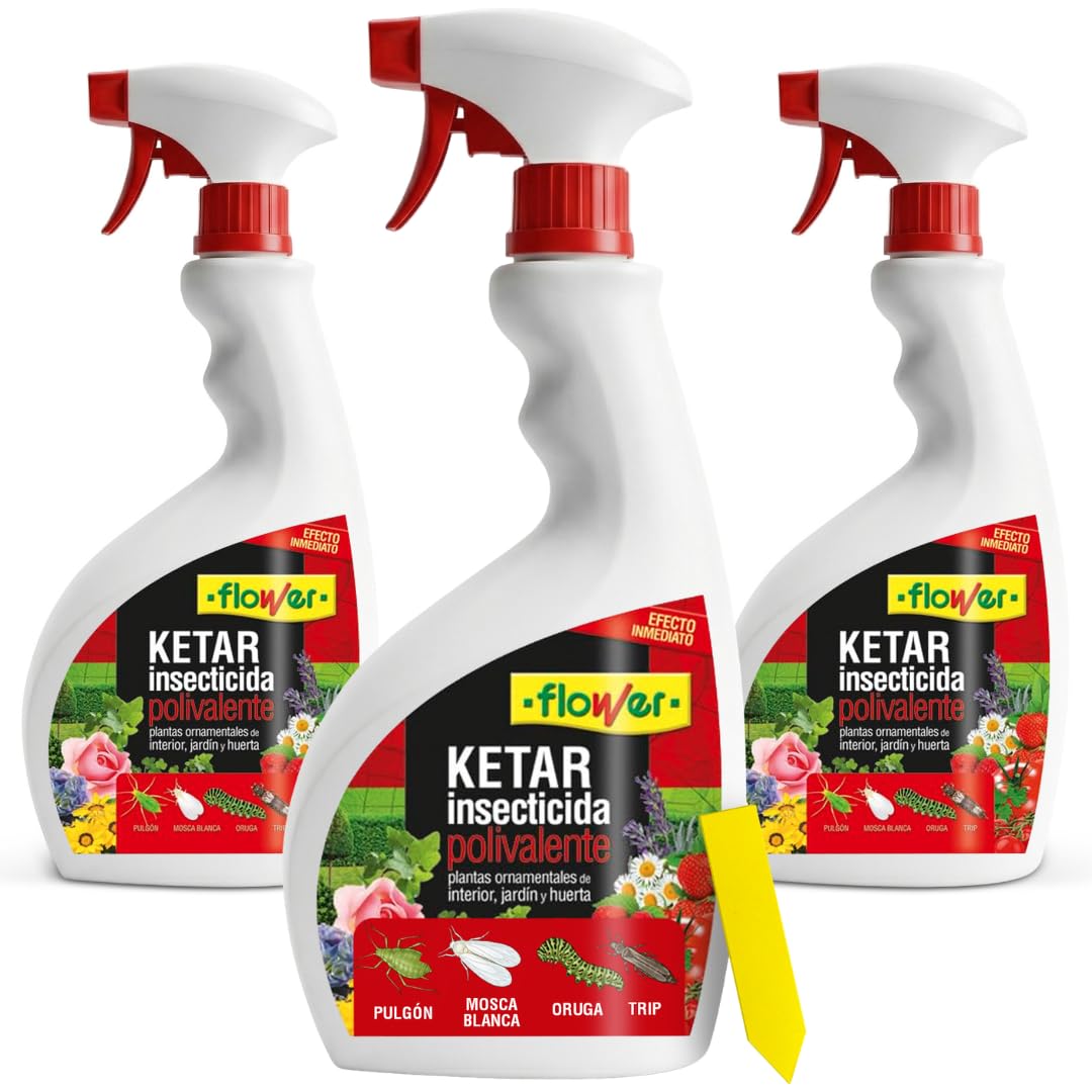 Flower x3 Insecticida Polivalente Pulgon, Mosca Blanca, Orugas, Cochinilla 750 ml | 21 Dias Proteccion Anti Insectos | Efecto Choque Interior y Exterior | Listo Usar | Todo Tipo Plantas y Cultivos