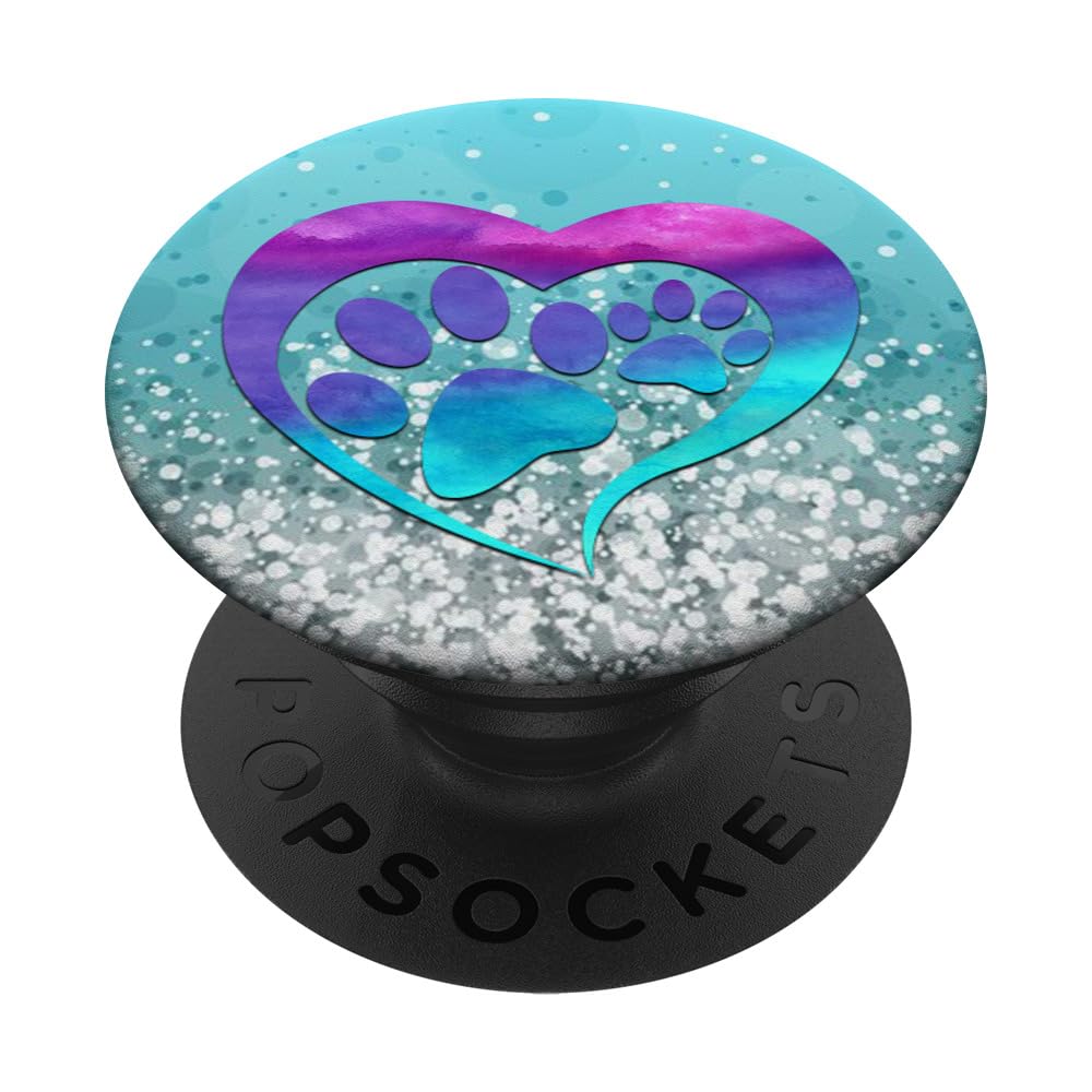 Purple Turquoise Teal Dog two Paw Print heart Light Blue PopSockets Adhesive PopGrip