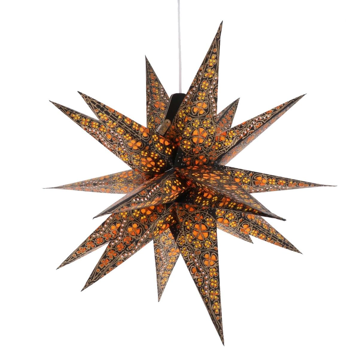 MoreThanHip 3D Weihnachtsstern Jaipur, orange/gelb, Ø60cm, 18 Zacken, handgefertigter Papierstern, Herrnhuter Stil, inkl. 3m Kabel (ohne Lampe), für Weihnachtsdeko