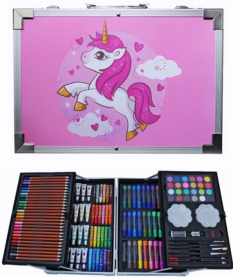Deluxe Art Set 145 Pieces Drawing Painting Set for kids (Pink Unicorn Horse)