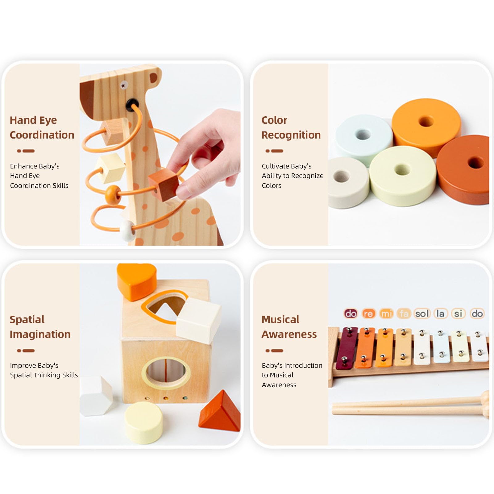 Premium Holz-Schlaginstrumenten-Set, Interaktive Kleinkinder-Musikinstrumente für , 16 X 8,3 X 8,3 cm