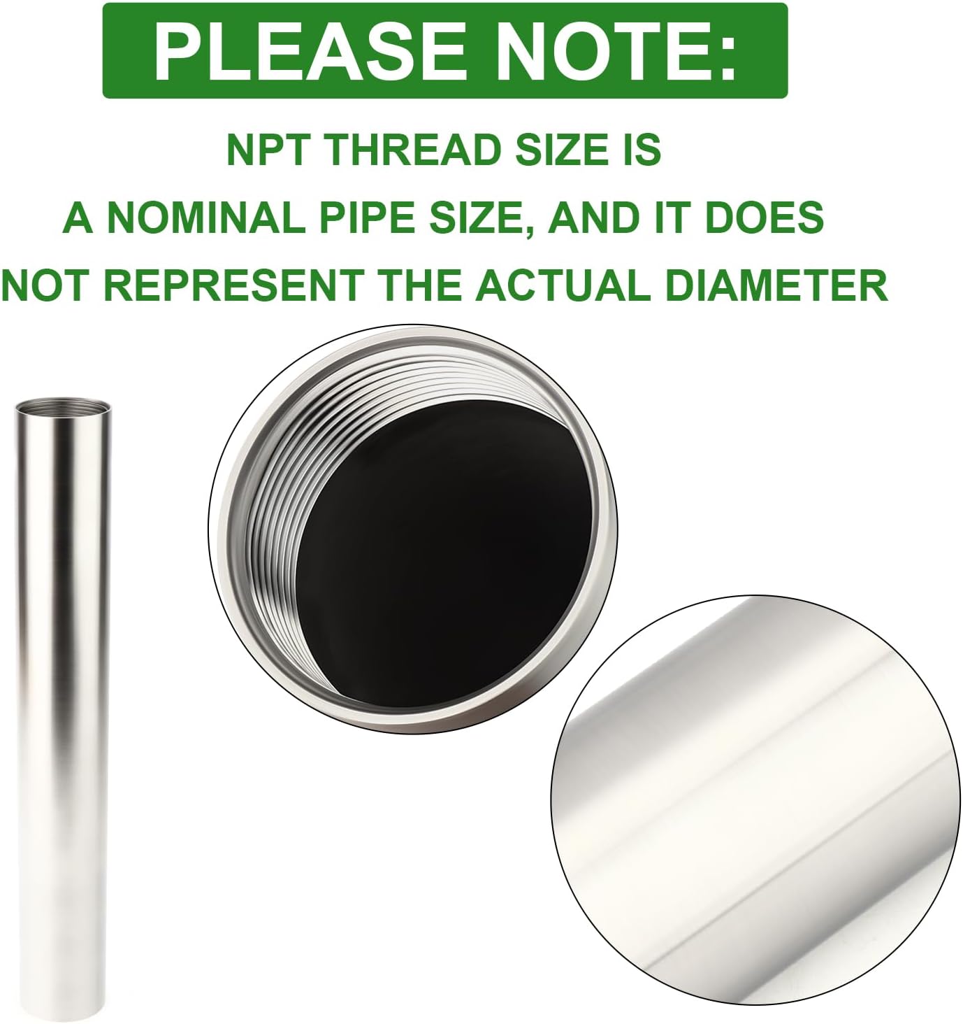 TAISHER 1PCS Stainless Steel Pipe Fittings, 2" NPT Female x 2" NPT Female Threaded, 16" Length Nipple Cast Pipe
