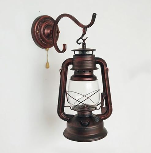 Miniatura 6 de Lámpara de pared retro con cadena de tiro, apliques de pared de queroseno, pantalla de cristal transparente de metal