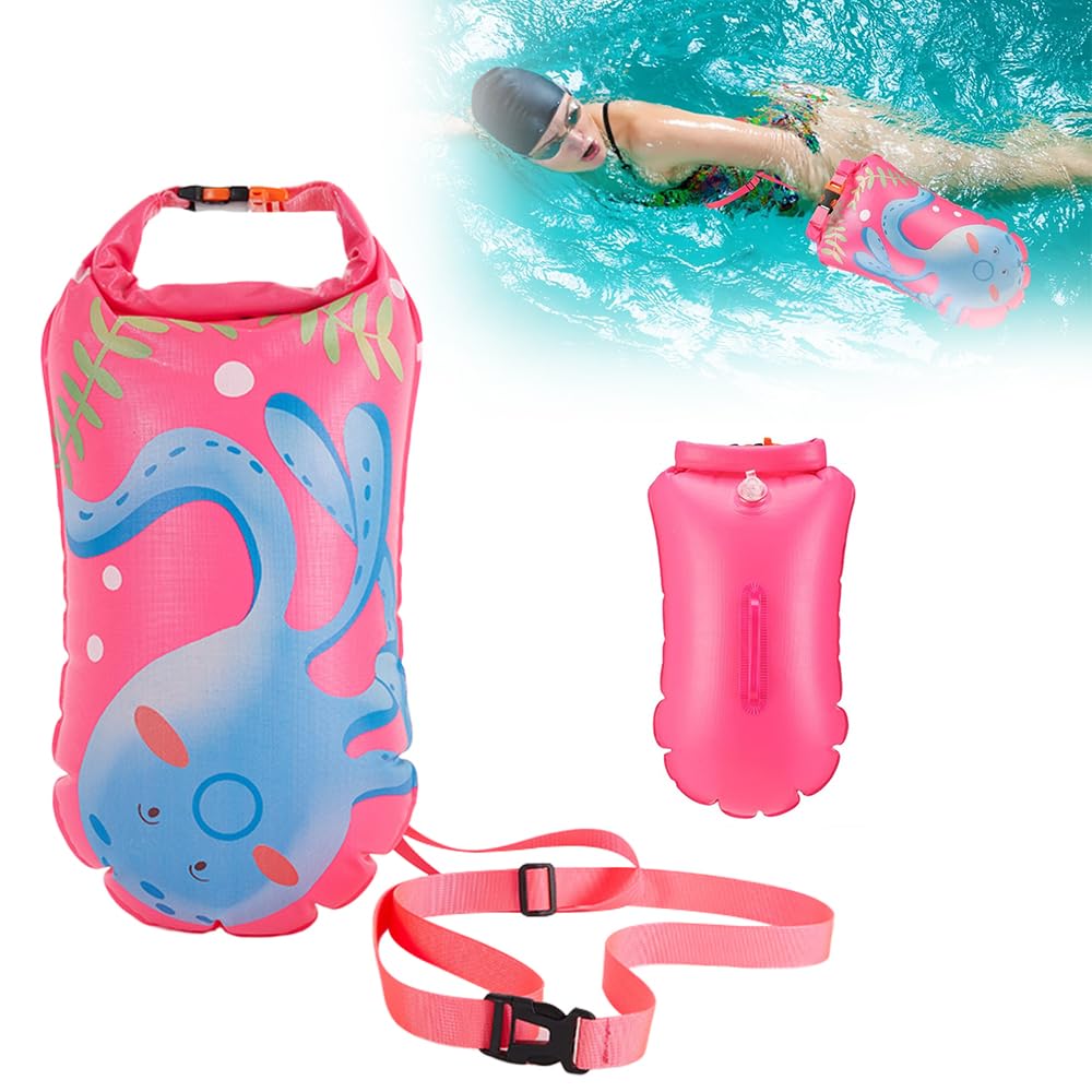 Boya De Natación, Boya Natacion Aguas Abiertas, Boya De Natación para Aguas Abiertas con Cinturón Ajustable, Boya Hinchable para Móvil, Pinzas para Nariz Y Tapones para Oídos