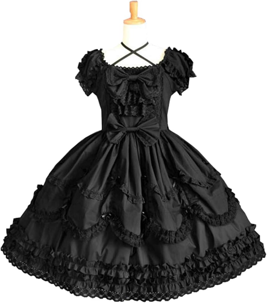 Nuoqi Girls Lolita Gothic Dress Princess Layers Evening Party Blue Dress