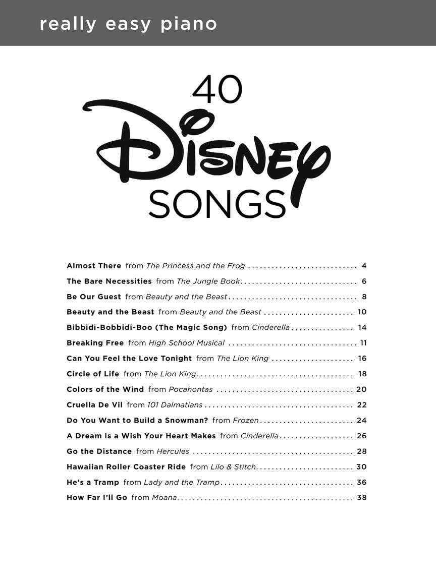 Really Easy Piano – 40 Chansons Disney | Recueil de chansons et partitions pour piano facile | 40 classiques Disney pour piano voix et guitare | Ressource pédagogique idéale et cadeau pour pianistes