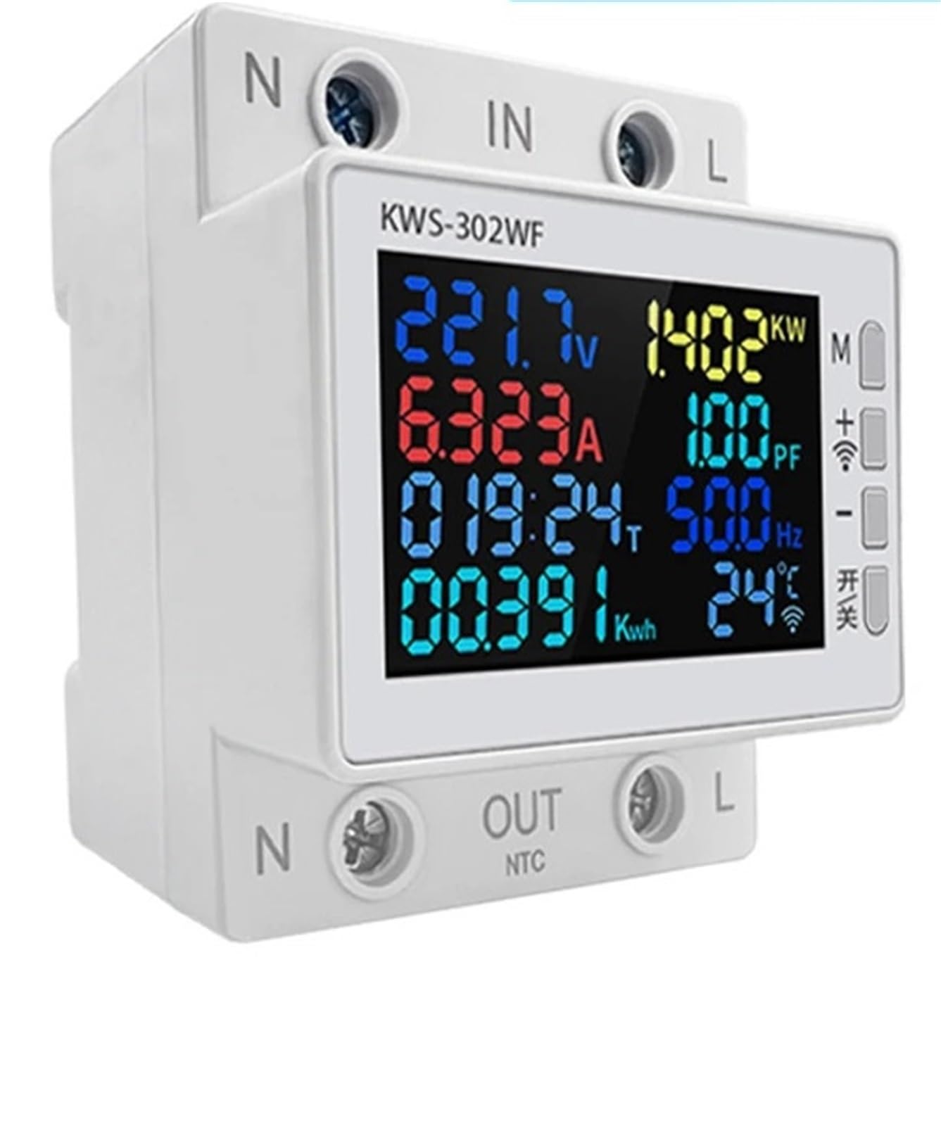 WiFi 8in1 Power Meter 2P AC Energy Meter APP Control 170-270V/63A Voltage and Current Meter Electricity Meter Smart Life(KWS-302-WF)