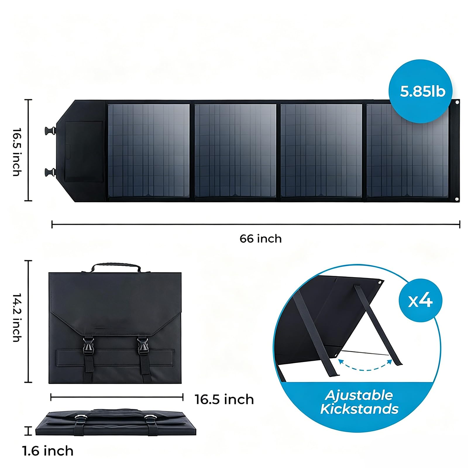 Panneau Solaire Monocristallin 80W, Pliable Et à Haut Rendement, avec Port Usb 5V, Port DC 18V Et Support Fixation, éTanche Est pour Camping-Cars Remorques Et Autres VéHicules Nautiques,Black