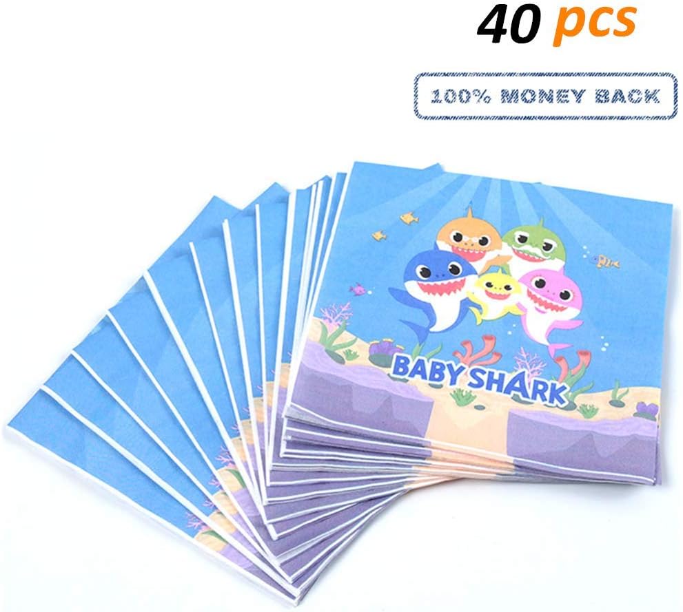 Birthday Party Napkins Bulk, Baby Shower Napkins, Shark Baby Theme Paper Napkin,Baby Shark Party Supplies 40pcs
