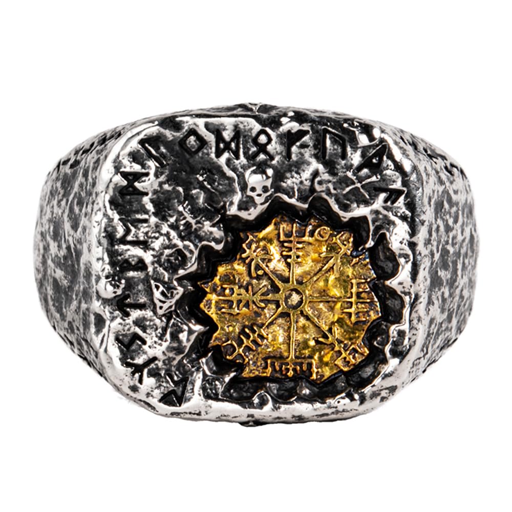 ForFox Anillo Vikingo nórdico Vegvisir para Hombre Mujer Anillo brújula rúnica de Plata de Ley 925 con runas joyería pagana Celta Abierta Ajustable