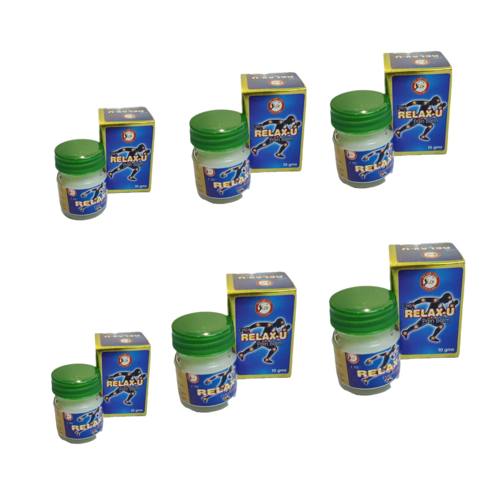 LHC RELAX-U Pain relief Balm [60 gram] Effective Relief From Joint Pain, Body Pain, Muscular Ache, Sprain, Headache & Nasal Congestion | Ayurvedic Pain Relief Balm. 10x6 60gm (Pack of 6)
