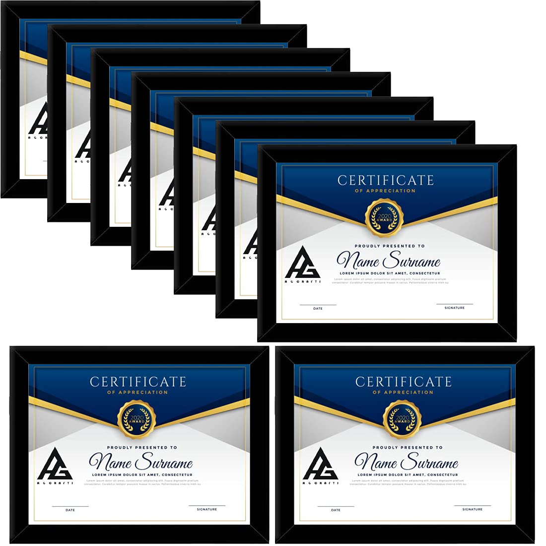 AG CRAFTS Photo Frame A4 Size For Wall Picture Frame For Home and Office Decoration (9 Set Photo Frame) (Black, wood & glass)