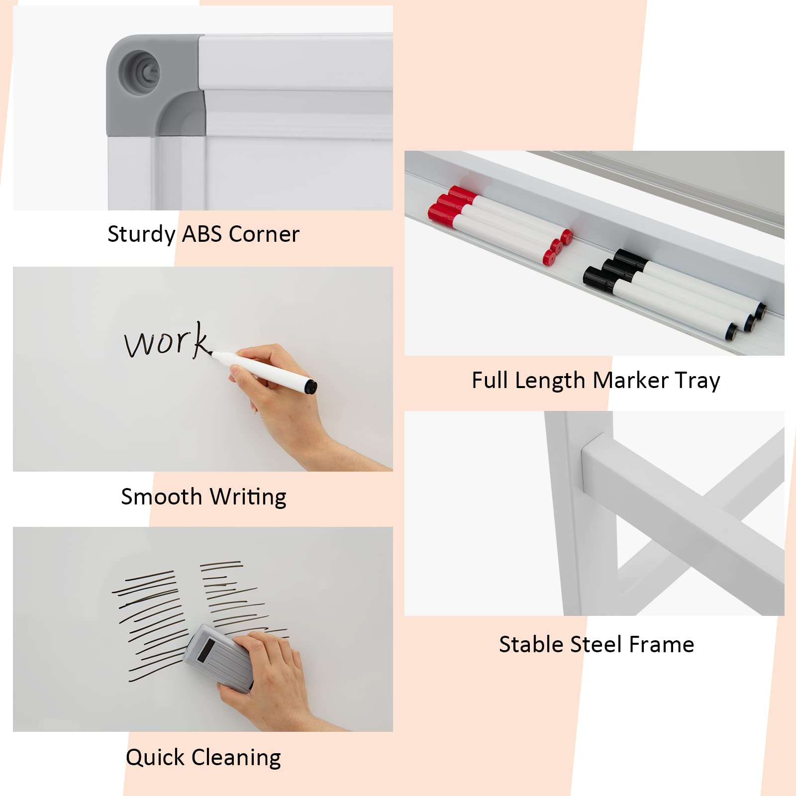 GIANTEX Mobiles Whiteboard mit Ständer, 120 x 90 cm Doppelseitige Magnettafel 160/180 cm höhenverstellbar & 360° drehbar, Magnetisch mit Stiftablage, für Schule, Zuhause & Büro (Weiß)